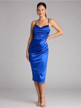 Windsor Satin Cowl-Neck Midi Dress in Royal Blue